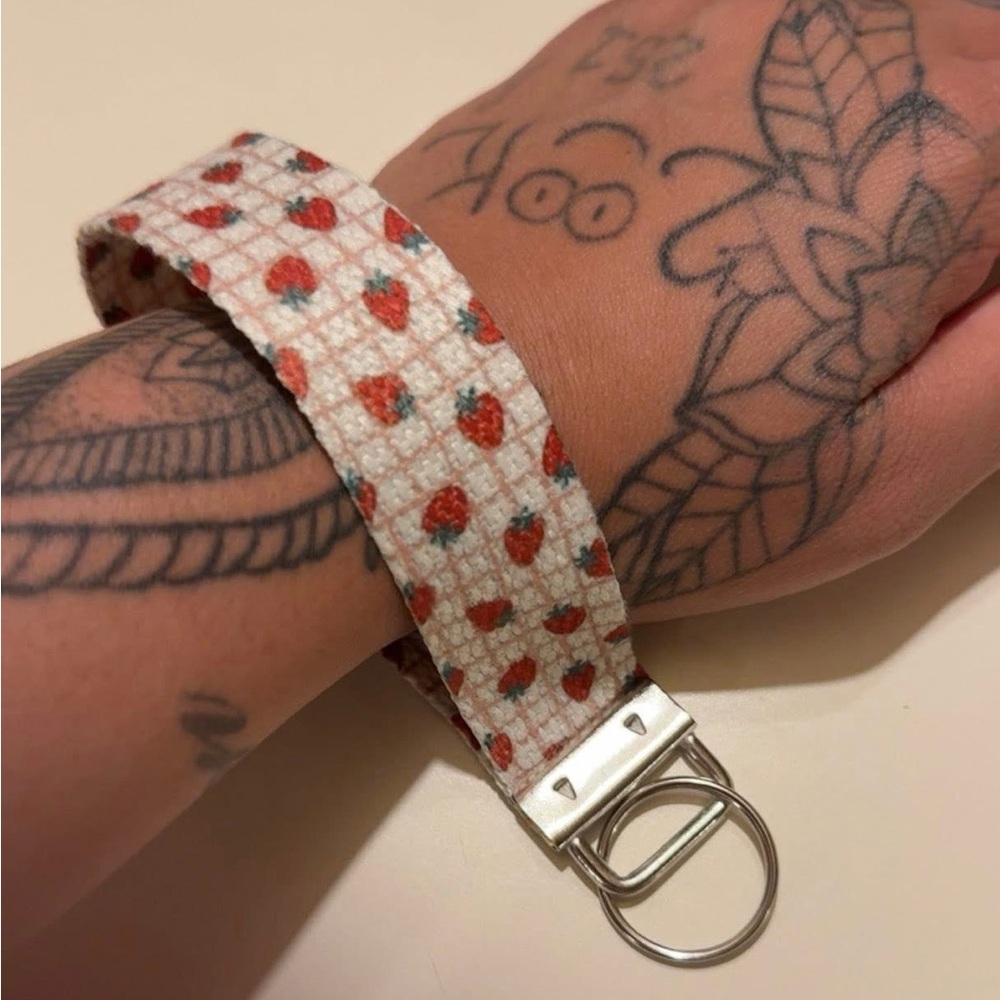 Strawberry Pattern Keychain Wristlet